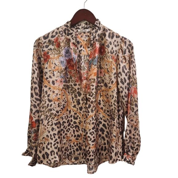 Johnny Was Top Amabel Animal Print Blouse Silk XSmall - Picture 1 of 6